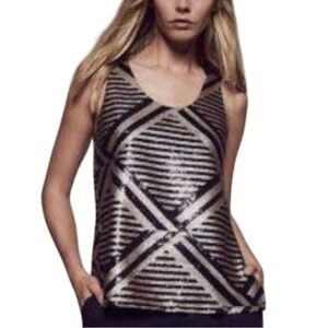 Krisa Womens Gold and Black Sequined Tank Top XS Cocktail Art Deco Glam Luxury